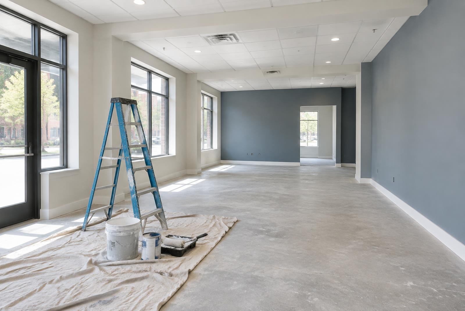Commercial interior space during a painting and improvement project
